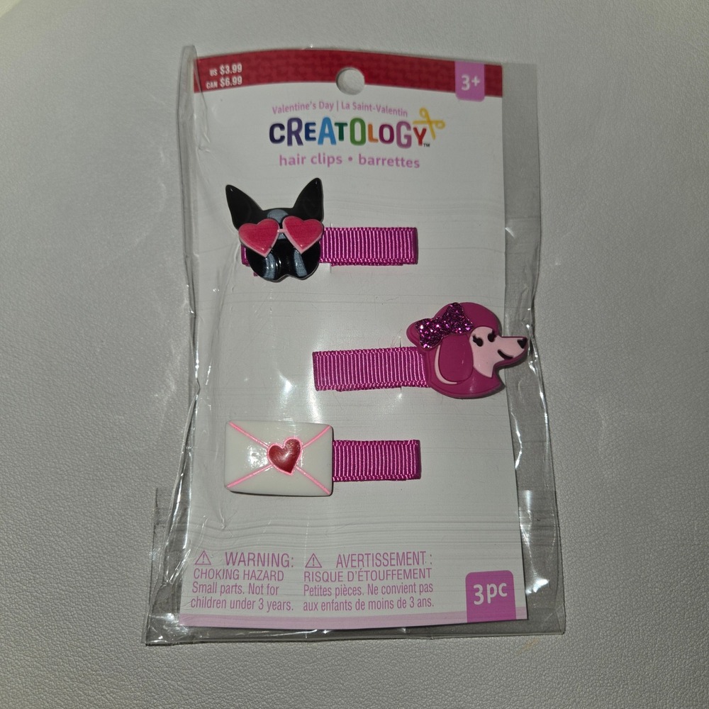 Poodle Hair Clips Barrettes Black Dog Pink Poodle Heart 3pc New (4 sets)